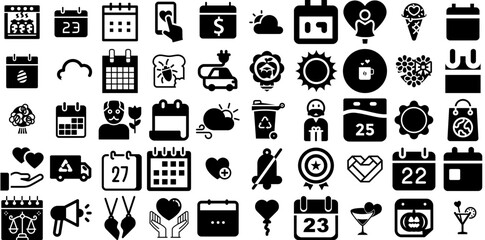 Huge Collection Of Day Icons Bundle Hand-Drawn Linear Vector Clip Art Icon, Nubes, Trowel, Symbol Graphic Isolated On White