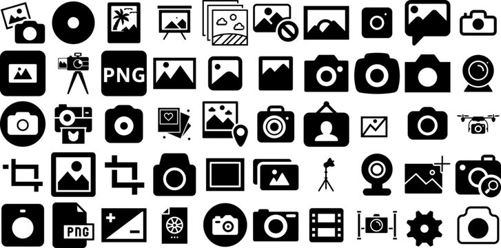Mega Set Of Photo Icons Pack Isolated Design Elements Silhouette, Icon, Ok, Holiday Maker Graphic For Apps And Websites