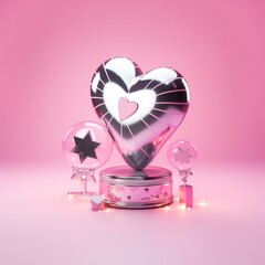 Background products minimal podium scene with Valentines decoration in cute style pink color.