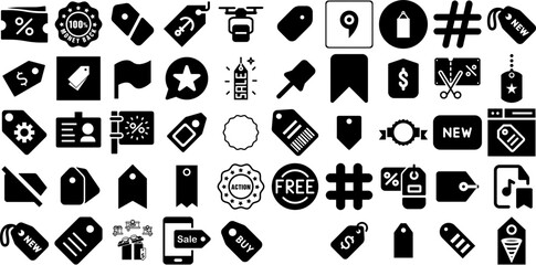 Mega Collection Of Tag Icons Collection Hand-Drawn Isolated Cartoon Silhouette Speech Bubble, Outline, Promotion, Icon Signs Vector Illustration