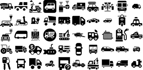 Mega Set Of Vehicle Icons Pack Flat Concept Web Icon Coin, Icon, Holiday Maker, Wheel Doodles Vector Illustration