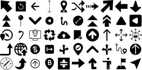 Mega Set Of Direction Icons Bundle Linear Drawing Symbols Symbol, Renewal, Way, Icon Pictogram Isolated On White Background
