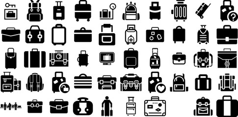 Big Collection Of Baggage Icons Collection Isolated Drawing Symbol Business, Baggage, Carousel, Icon Element Isolated On White Background