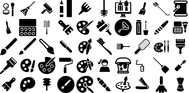 Massive Collection Of Brush Icons Bundle Linear Modern Signs Icon, Circle, Painting, Tool Pictograms Vector Illustration