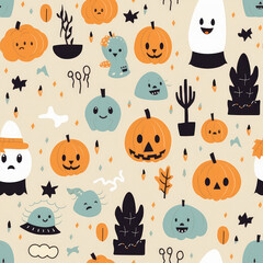 Whimsical Halloween Nursery, Cute Halloween Pattern for Playful and Festive Backgrounds