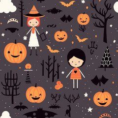 Adorable Halloween Fun, Cute Halloween Pattern for Kids Designs and Seasonal Backgrounds
