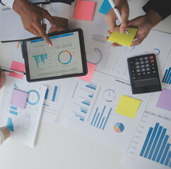 Group of Young Asian business team creative businesspeople coworker in office Happy to be...