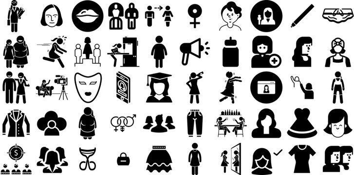 Big Collection Of Female Icons Bundle Black Modern Signs Construction, Icon, Gradient, Symbol Pictograph For Computer And Mobile