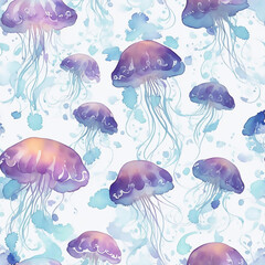 Jellyfish. Seamless pattern. Hand-drawn illustration.