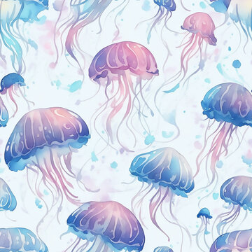 Jellyfish. Seamless pattern. Hand-drawn illustration.