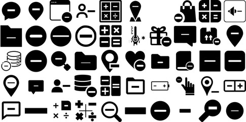 Big Set Of Minus Icons Pack Linear Vector Signs Minus, Wrapping, Texture, Circle Logotype For Apps And Websites