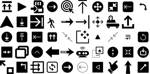 Massive Collection Of Move Icons Pack Black Design Signs Move, Mobility, Accessibility, Icon Silhouette Vector Illustration