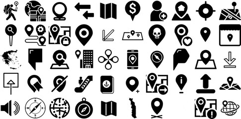 Mega Set Of Navigation Icons Set Solid Design Symbols Option, Icon, Pointer, Symbol Graphic Vector Illustration