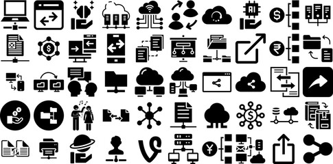 Big Collection Of Sharing Icons Set Solid Concept Elements Thinking, Rent, App, Icon Illustration Isolated On Transparent Background