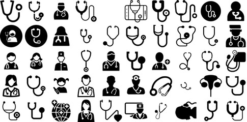 Mega Collection Of Stethoscope Icons Pack Isolated Concept Clip Art Medical Tool, Tool, Health, Icon Clip Art Isolated On Transparent Background