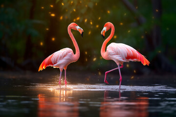 two pink flamingos painting