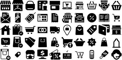Big Set Of Shop Icons Set Hand-Drawn Isolated Concept Glyphs Health, Open, Icon, Tool Logotype Isolated On White Background
