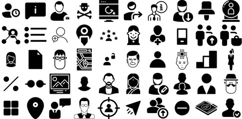 Massive Collection Of User Icons Pack Hand-Drawn Black Infographic Web Icon Silhouette, Profile, People, Set Symbol Vector Illustration