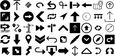 Mega Set Of Direction Icons Collection Flat Cartoon Silhouette Icon, Renewal, Way, Symbol Graphic For Computer And Mobile