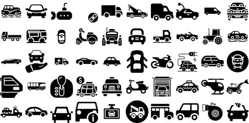 Huge Set Of Vehicle Icons Collection Flat Vector Web Icon Coin, Holiday Maker, Wheel, Icon Pictogram Vector Illustration