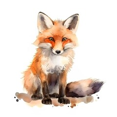 Fototapeta premium watercolor image of sitting red fox isolated on white background. generated ai