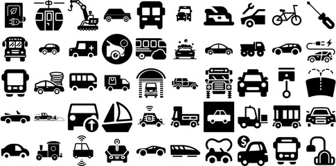 Massive Set Of Vehicle Icons Collection Linear Modern Clip Art Coin, Wheel, Icon, Holiday Maker Elements For Computer And Mobile