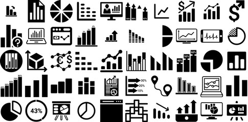 Huge Collection Of Graph Icons Set Hand-Drawn Isolated Design Signs Curve, Icon, Tablet, Magnifier Logotype Isolated On Transparent Background