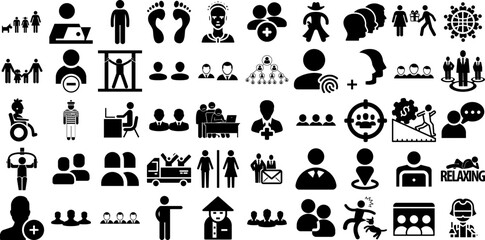 Big Collection Of People Icons Collection Hand-Drawn Black Design Pictograms Silhouette, Counseling, Profile, People Element Vector Illustration