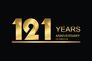 121 year anniversary vector banner template. gold icon isolated on black background.