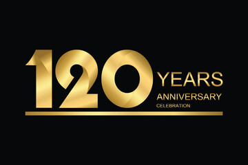 120 year anniversary vector banner template. gold icon isolated on black background.
