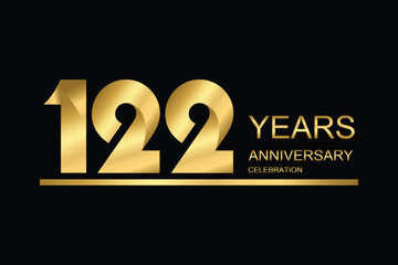 122 year anniversary vector banner template. gold icon isolated on black background.