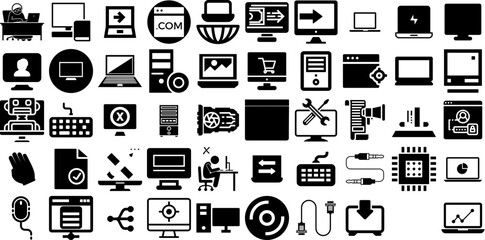 Big Collection Of Computer Icons Collection Hand-Drawn Isolated Cartoon Symbol Set, Shopping, Pointer, Silhouette Doodles Vector Illustration