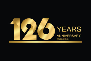  126 year anniversary vector banner template. gold icon isolated on black background.