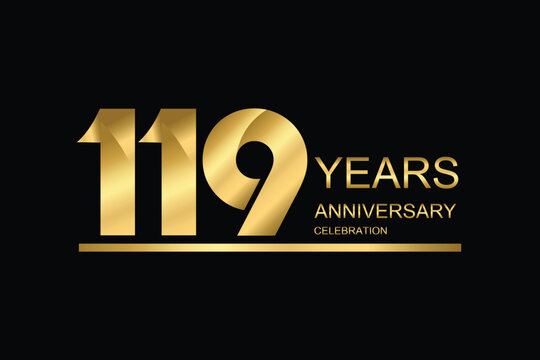 119 year anniversary vector banner template. gold icon isolated on black background.