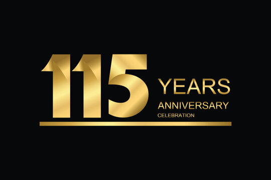 115 year anniversary vector banner template. gold icon isolated on black background.