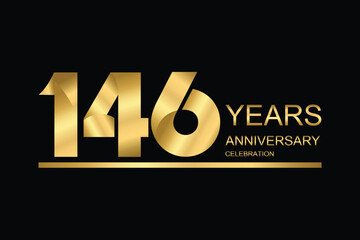 146 year anniversary vector banner template. gold icon isolated on black background.
