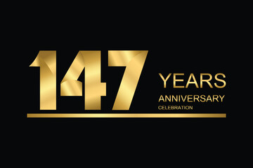 147 year anniversary vector banner template. gold icon isolated on black background.