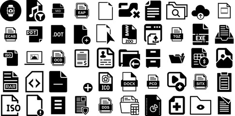 Massive Set Of File Icons Set Flat Modern Pictograms Page, App, Set, Extension Signs Isolated On White Background