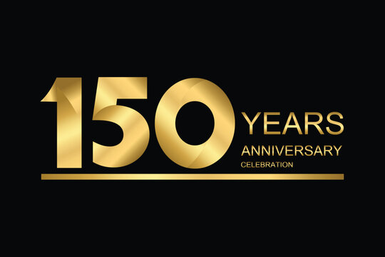 150 year anniversary vector banner template. gold icon isolated on black background.