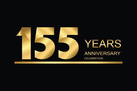 155 year anniversary vector banner template. gold icon isolated on black background.