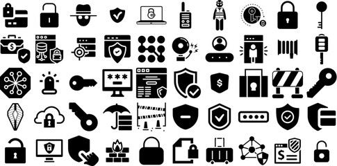 Massive Set Of Security Icons Set Hand-Drawn Solid Simple Symbols Person, Tool, Set, Mark Doodle Isolated On Transparent Background - obrazy, fototapety, plakaty
