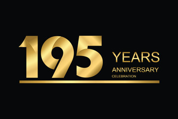 195 year anniversary vector banner template. gold icon isolated on black background.