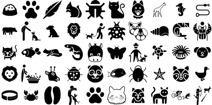 Mega Set Of Animal Icons Set Linear Drawing Glyphs Tail, Silhouette, Sweet, Mark Pictograph Vector Illustration