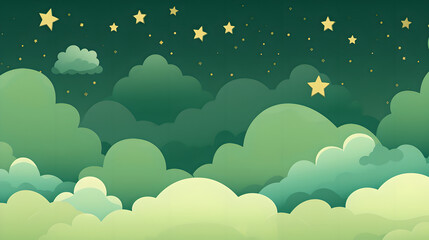 Obraz premium Kawaii Fantasy Pastel Colorful Sky with Clouds and Stars Background in Paper Cut and Paste Style