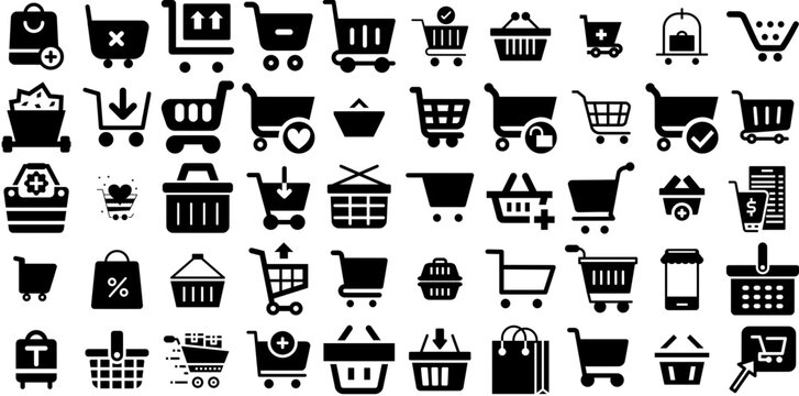 Huge Collection Of Cart Icons Bundle Flat Modern Glyphs Icon, Mark, Symbol, Baggage Pictograms For Computer And Mobile