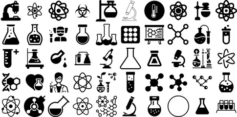 Big Collection Of Chemistry Icons Pack Hand-Drawn Solid Vector Web Icon Structure, Icon, Business, Inspection Buttons Vector Illustration - obrazy, fototapety, plakaty