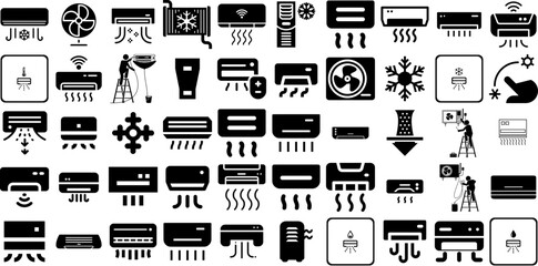 Massive Set Of Conditioner Icons Bundle Hand-Drawn Isolated Infographic Symbols Turbine, Air Conditioning, Set, Icon Doodle For Computer And Mobile - obrazy, fototapety, plakaty