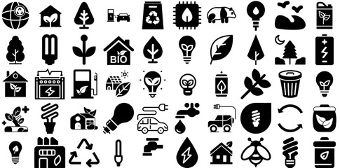 Massive Collection Of Eco Icons Bundle Hand-Drawn Solid Simple Clip Art Growing, Icon, Organic, Garden Glyphs Isolated On White