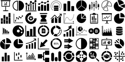 Big Set Of Diagram Icons Bundle Hand-Drawn Solid Simple Signs Icon, Infographic, Diagram, Process Elements Isolated On Transparent Background