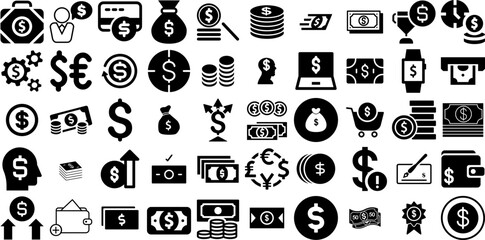 Mega Collection Of Dollar Icons Bundle Hand-Drawn Linear Design Pictograms Finance, Coin, Icon, Cheap Doodles Isolated On White Background - obrazy, fototapety, plakaty